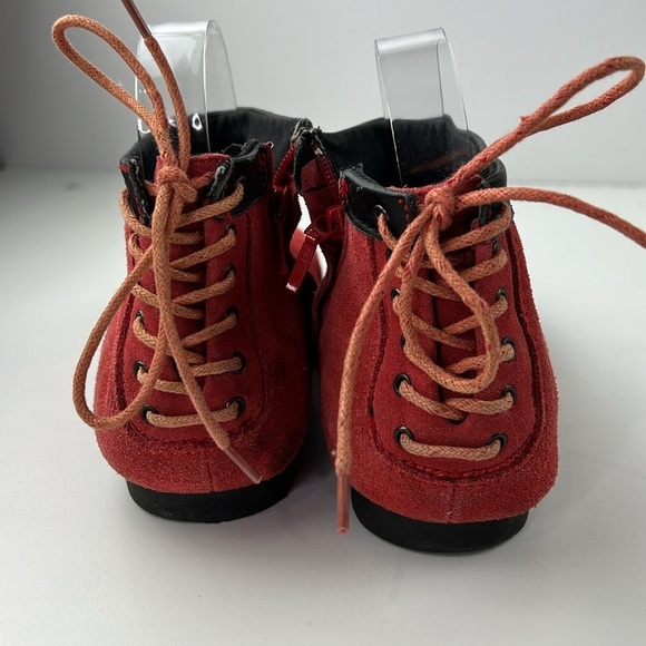 Pointer Red Suede Side Zip Booties with Back Lace Up - Picture 5 of 9